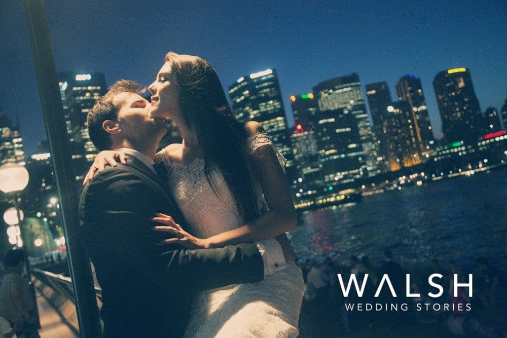 sydney australia wedding photographers- night wedding photos in port of Sydney