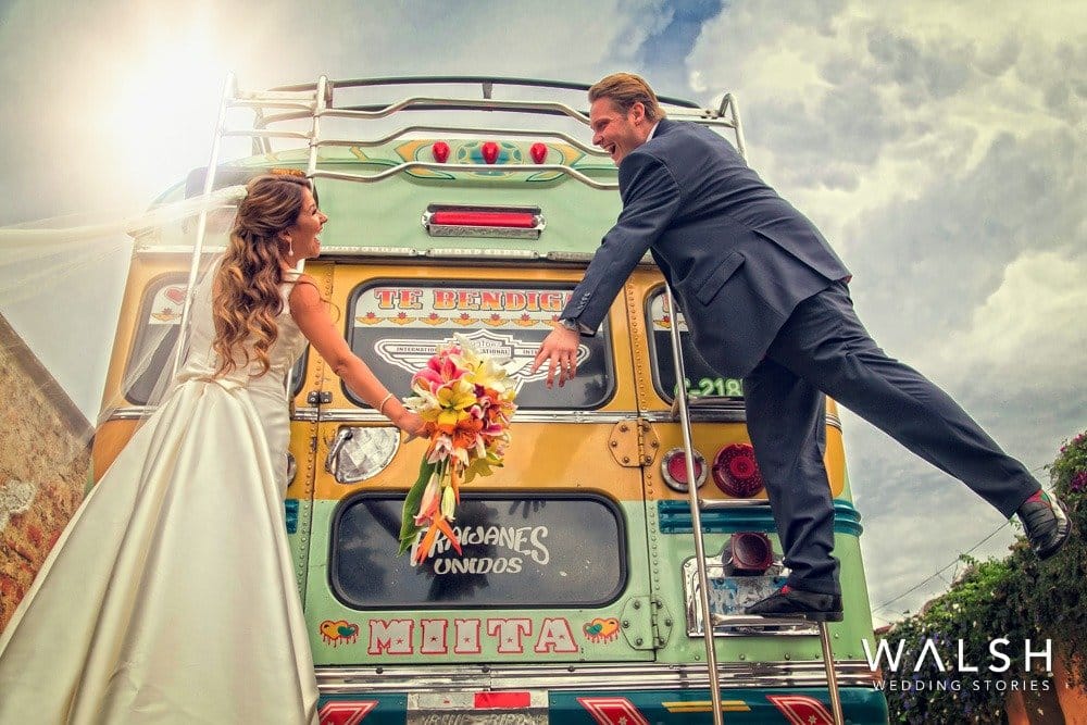 chicken bus wedding photos antigua guatemala