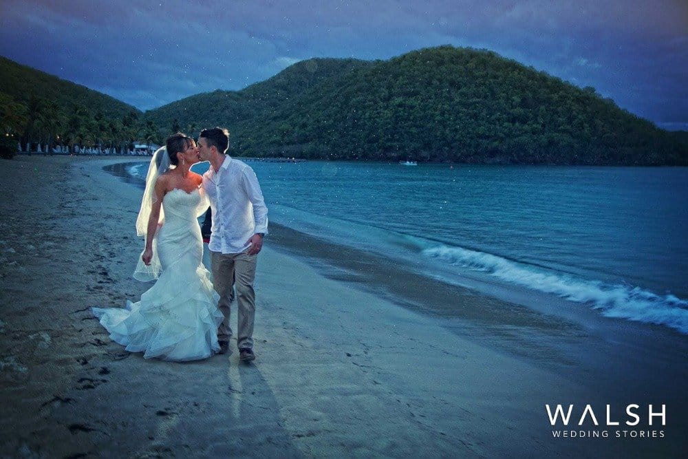 tropical beach wedding at night in the caribbean