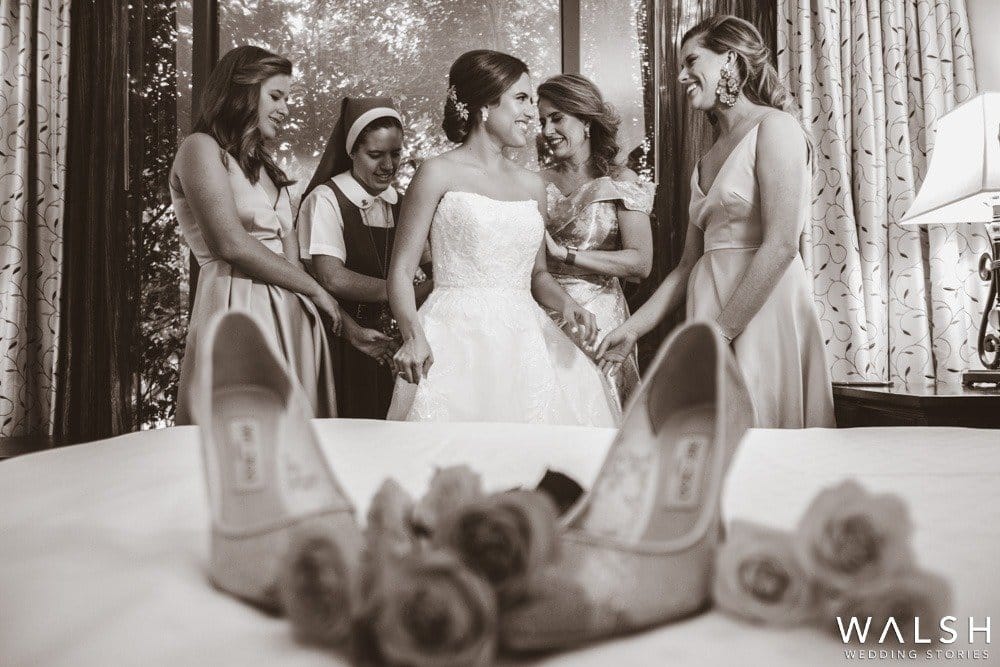 bride getting ready with family