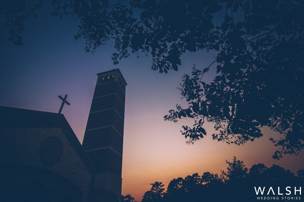 Sunset at church in houston wedding