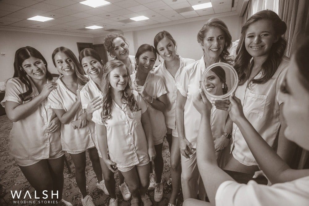 Bride getting ready with bridesmaids